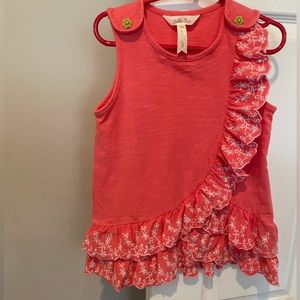 Gently worn Matilda Jane girls size 6 ruffled sleeveless top.